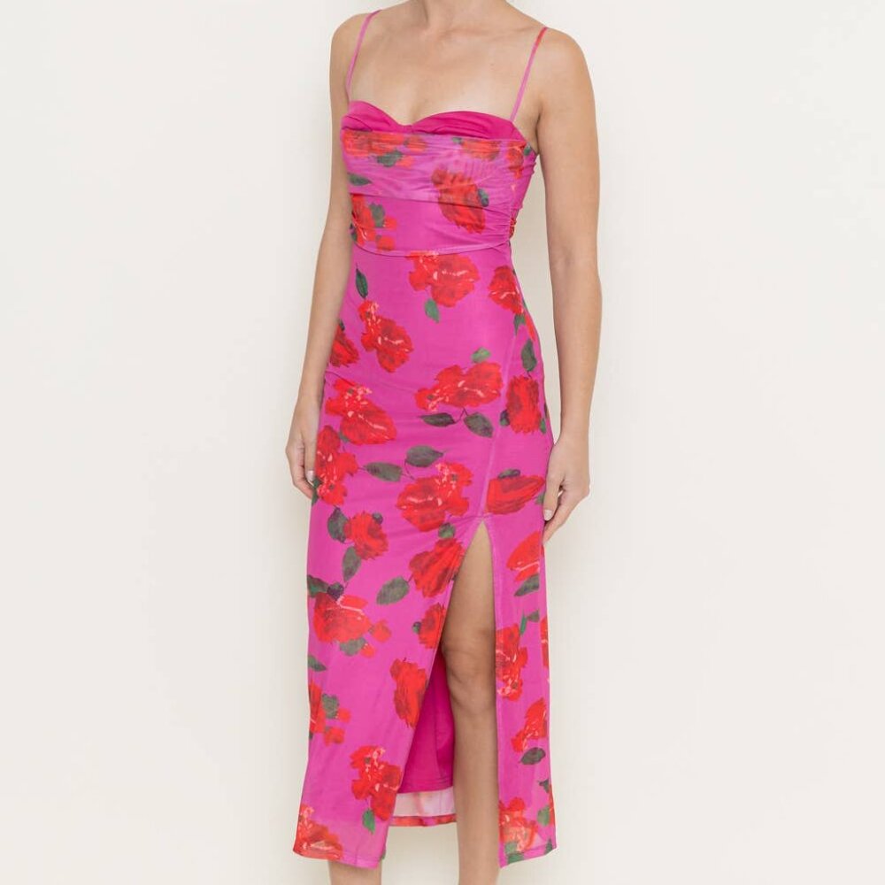 Floral Mesh Midi Dress